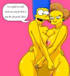  breasts edna_krabappel marge_simpson nipples pink_background pussy the_simpsons yellow_skin 
