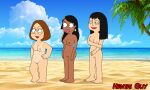  3_girls american_dad beach breasts family_guy female_focus female_only hayley_smith meg_griffin multiple_girls nipples nude nude_female pussy roberta_tubbs the_cleveland_show 