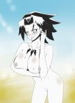  1girl big_ass big_breasts blush breasts ecchi fanart female_focus gender_bender genderswap happy looking_at_viewer looking_back mirchange monochrome necklace necklace_between_breasts nipples nsfw nsfw_art open_mouth porn_comics pussy saliva shaman_king sky smile tsf 