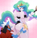  1boy 1girl 2014 anthro ass ass_grab canine crown cutie_mark equine eyewear female friendship_is_magic furry hair horn horse huge_ass large_ass looking_back lucario maid maid_uniform male mammal multicolored_hair my_little_pony nintendo pokemon princess_celestia_(mlp) purple_eyes smile source_request sssonic2 sunglasses video_games winged_unicorn wings 