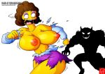breasts huge_breasts huge_nipples maude_flanders ned_flanders open_mouth the_simpsons tongue torn_clothes werewolf white_background witchking00 yellow_skin