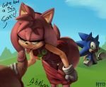  amy_rose bent_over caught cheating cum dialogue licking marthedog penis sega sonic_(series) sonic_the_hedgehog tagme theboogie tongue video_games 