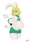 1girl 2017 absurd_res anthro ass big_breasts blonde_hair breasts carrot_(one_piece) clothed clothing dialogue english_text fur furry hair high_res huge_breasts lagomorph looking_at_viewer looking_back mammal nipple_bulge one_piece partially_clothed rabbit sideboob signature simple_background sleepingeel smile teeth text tongue virgin_killer_sweater white_background white_fur