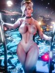  1girl 3d 3d_(artwork) big_breasts blizzard_entertainment blonde_hair female_only looking_at_viewer mercy_(overwatch) overwatch pool ronin-jelly see-through see-through_clothing solo_female swimsuit thick_thighs yokubos 