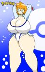 big_breasts breast_expansion breasts green_eyes huge_breasts igphhangout kasumi_(pokemon) misty one-piece_swimsuit orange_hair pokemon solo swimsuit