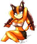  2014 akatsukishiranui-fox badger big_breasts breasts cleavage clothed clothing female furry looking_at_viewer mammal mustelid sega smile solo sonic_(series) sticks_the_jungle_badger 