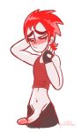 1boy blush erection fingerless_gloves gloves jack_spicer male male_only pants_down penis princesscallyie red_eyes red_hair shiny shiny_skin shy smile solo_male xiaolin_showdown
