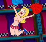 american_dad breasts_out cheerleader francine_smith mid_air mini_skirt nipples pleated_skirt stripes trainers