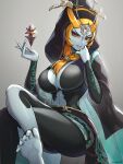  1girl absurd_res alluring barefoot big_breasts colored_sclera colored_skin eyeshadow female_focus floating gonzarez high_res lipstick long_hair looking_at_viewer makeup midna midna_(true) multicolored_skin navel nintendo orange_hair red_eyes the_legend_of_zelda the_legend_of_zelda:_twilight_princess twili_midna two-tone_skin yellow_sclera 
