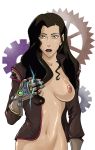  1girl agregor asami_sato avatar:_the_last_airbender babe black_hair bottomless breast female_only green_eyes lips lipstick makeup nipples open_clothes open_shirt solo_female the_legend_of_korra 