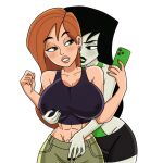 2_girls alluring athletic_female big_breasts black_hair breast_grab curvaceous curvy curvy_body curvy_female curvy_figure female/female female_abs female_only fit_female green_eyes gym_clothes gym_uniform hand_in_pants holding_phone kim_possible kimberly_ann_possible lesbian_couple lesbian_sex love midriff orange_hair satsufumi selfpic shego voluptuous voluptuous_female yuri