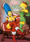 boots breasts christmas christmas_outfit cleavage lisa_simpson marge_simpson merry_christmas non-nude pearls smile stockings the_simpsons yellow_skin zarx