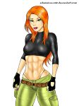abs adamalonzo22_(artist) alluring athletic_female disney female_abs fingerless_gloves fit_female kim_possible kimberly_ann_possible nipples solo toned white_background