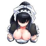  1:1_aspect_ratio 1girl 1girl 1girl big_breasts black_hair breasts clothes_pull clothing dress female_only female_solo frilled_dress frills headdress headwear huge_breasts long_hair looking_at_viewer maid maid_headdress narberal_gamma naughty_face overlord_(maruyama) plain_background presenting presenting_breasts shiny shiny_skin shirt shirt_lift shirt_pull simple_background upper_body white_background zeiminarai 