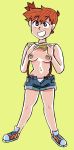  breasts eyebrows grin kasumi_(pokemon) pokemon presenting pubic_hair pussy short_shorts striped stripping wispowillo 