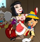  2014 2boys 3girls aeolus black_hair blonde blonde_hair breasts brunette clothed disney exposed_breasts girl_on_top jiminy_cricket masturbation multiple_girls nipples pinocchio pinocchio_(character) puppet puppets 