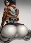  1girl asian ass ass_focus ass_worship attack_on_titan back backboob big_ass black_eyes black_hair breasts brown_eyes clothed dat_ass eyebrows eyelashes feet female_focus female_only fully_clothed grey_eyes hair_over_one_eye huge_ass jacket large_ass looking_at_viewer looking_back looking_down medium_breasts medium_hair mikasa_ackerman nun_position on_ground pale_skin pantylines presenting_ass pussy pussy_bulge red_scarf scar scarf shingeki_no_kyojin short_hair simple_background sitting sitting_on_ground skirt slim solo_female solo_focus thick_thighs thighs tight_clothing tight_pants under_boob white_background wolskorn 