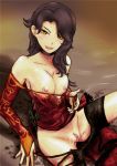 1girl bare_shoulders bed black_hair breasts cinder_fall dress earrings female jewelry long_hair looking_at_viewer nail_polish nipples open_clothes orange_eyes pussy red_dress rwby saliva sitting smile solo spread_legs sweat uncensored undressing wet yellow_eyes 