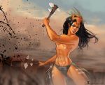 bodypaint club dual_wielding loincloth melee_weapon muscle sonia_matas warrior weapon