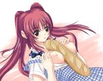  between_breasts bread breasts date_(artist) date_(senpen) food kousaka_tamaki tamaki_kousaka to_heart_2 tongue twintails what 