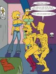  abs bart_simpson breasts caught cleavage from_behind incest lisa_simpson maggie_simpson marge_simpson nude penis pointing smile surprised the_fear the_simpsons walk-in watching yellow_skin 