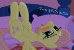  bed blushing cutie_mark enjoying fluttershy_(mlp) friendship_is_magic looking_at_viewer my_little_pony pony rubbing tongue 