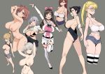 1girl 6+girls 8girls aqua_eyes armpits arms_up ass big_breasts black_hair blonde breasts brown_hair erza_scarlet fairy_tail fate/grand_order fate_(series) female_only glasses grey_background group_comparison hair_ornament highleg highleg_panties huge_breasts jeanne_d&#039;arc_(alter) jeanne_d&#039;arc_(fate) kizuna_ai leotard multiple_girls navel nipples nude original original_character pale_skin panties platinum_blonde ponytail red_hair sagging_breasts shirt shoes short_hair short_shorts shorts simple_background sketch stockings stomach tank_top tied_hair try_(lsc) underwear virtual_youtuber yellow_eyes