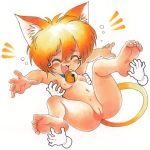 animal_ears barefoot bell bell_collar cat_ears cat_girl cat_tail collar feet foot_tickling laughing navel nude nude_filter orange_hair original original_character oyatsu_(mk2) pussy short_hair small_breasts soles tail tickling toes