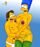  big_breasts breasts hair marge_simpson milf nipples old_and_young penis stockings the_simpsons topflite yellow_skin 