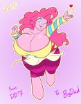  1girl 2015 aqua_eyes big_breasts breasts cleavage female friendship_is_magic hair heart my_little_pony pink_hair pink_skin pinkie_pie shiny shiny_skin smile solo wide_hips wink 