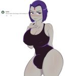  1girl 2020 big_breasts breasts color dickgirl erection erection_under_clothes futa_only futanari g3mma grey_skin intersex leotard penis_under_clothes purple_hair raven_(dc) swimsuit teen_titans thick_thighs thighs white_background 