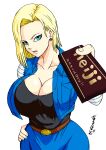  1girl android_18 chocolate cleavage dragon_ball dragon_ball_z female female_only huge_breasts naruho valentine&#039;s_day 