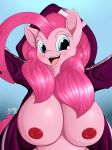  1girl 2016 absurd_res anthro anthrofied areola blue_eyes blush breasts clothed clothing earth_pony equine eyelashes female female_only friendship_is_magic furry hair high_res horse huge_breasts looking_at_viewer mammal my_little_pony nipples open_mouth pink_hair pinkie_pie pony solo suirano tongue 