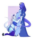 2_girls big_breasts blue_eyes blue_skin closed_eyes crown diaper draenei horns merunyaa milf pregnant pregnant_belly pregnant_female sexy smile tail take_your_pick tattoo warcraft white_skin world_of_warcraft yuri