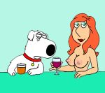  breasts breasts_out brian_griffin drinking family_guy huge_breasts huge_nipples lois_griffin looking_at_viewer yaroze33_(artist) 