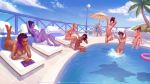 16:9_aspect_ratio 6+girls 8girls ana_amari blizzard_entertainment breast_size_difference cabana_ana d.va female female_only grin group highres krysdecker krystopher_decker lying mei-ling_zhou mercy_(overwatch) multiple_girls nude outside overwatch partially_submerged pharah_(overwatch) pool sandals smile sombra tracer_(overwatch) water widowmaker