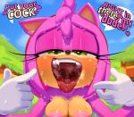 &lt;3 1girl 2023 absurd_res ahegao amy_rose anthro areola blush bodily_fluids breasts clothing digital_media_(artwork) eulipotyphlan eyelashes front_view gaping_mouth gloves green_eyes half-closed_eyes handwear hedgehog high_res inviting inviting_to_oral inviting_to_sex large_areolae looking_at_viewer looking_pleasured mammal mouth_shot narrowed_eyes open_mouth outside sega sonic_the_hedgehog_(series) sweat teeth theboogie tongue tongue_out