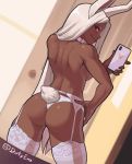  &gt;:) 1_girl 1girl animal_ears ass back blurry blurry_background breasts bunny_ears bunny_tail cellphone cellphone_camera choker closed_mouth dark-skinned_female dark_skin dirty_ero dutch_angle from_behind garter_belt garter_straps hand_on_hip high_resolution holding_object holding_smartphone japanese lingerie long_hair looking_at_viewer looking_back medium_breasts mirko my_hero_academia panties phone rabbit_girl red_eyes seductive_smile self_shot selfpic shoulder_blades smartphone smile stockings tail tail_through_clothes tanned thong toned topless underwear usagiyama_rumi v-shaped_eyebrows very_high_resolution very_long_hair white_hair white_legwear white_panties white_underwear 