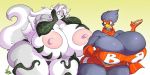 2015 anthro anthro_only areola areolae avian big_breasts bird blackrose_(draco135) blue_fur blush breasts breasts_bigger_than_head busty_bird canine clothed clothing duo erect_nipples female female_only food fur furry half-dressed hot_dog huge_areolae huge_breasts hyper hyper_breasts jaeh mammal nipples non-mammal_breasts original purple_eyes red_eyes skimpy topless topless_anthro topless_female vines white_fur