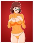 1girl big_breasts breasts cleavage_cutout female_only open-chest_sweater pervyangel scooby-doo solo solo_female sweater thong velma_dinkley