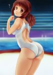  1girl ? ass breasts brown_eyes brown_hair commentary_request keijo keijo!!!!!!!! keijo_land_field one-piece_swimsuit pool shinba_(sunko1044) short_twintails solo swimsuit toyoguchi_non twintails 