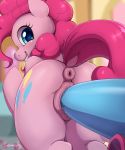  1girl anus ass blue_eyes cutie_mark earth_pony evomanaphy female female_only friendship_is_magic indoors looking_at_viewer my_little_pony nude pinkie_pie pinkie_pie_(mlp) pony pussy pussy_juice raised_tail solo standing tail vaginal vaginal_insertion vaginal_juices 