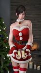  1girl alluring big_breasts blue_eyes brown_hair christmas christmas_outfit christmas_present christmas_tree cleavage darts77 dead_or_alive dead_or_alive_2 dead_or_alive_3 dead_or_alive_4 dead_or_alive_5 dead_or_alive_6 dead_or_alive_xtreme dead_or_alive_xtreme_2 dead_or_alive_xtreme_3 dead_or_alive_xtreme_3_fortune dead_or_alive_xtreme_beach_volleyball dead_or_alive_xtreme_venus_vacation holding_present kokoro kokoro_(doa) present santa_outfit tecmo 
