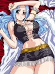  1girl aqua_hair armpit arms bare_shoulders belly big_breasts big_forehead blue_hair breasts clothed clothes elbows eyebrows female female_only fingernails fingers forehead girl hair hands lips long_hair looking_at_viewer medium_breasts navel nefertari_vivi one_piece shoulders solo solo_female thighs violet_eyes wavy_hair 