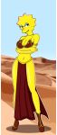  artist_request big_breasts big_thighs boots breasts desert lisa_simpson looking_at_viewer no_panties slave_leia_(cosplay) the_simpsons ugly ugly_female yellow_skin 