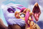 equine fluttershy fluttershy_(mlp) friendship_is_magic gilda gilda_(mlp) gryphon my_little_pony open_mouth ponythroat tongue vore