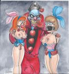 arms_bound artist_signature ball_gag bows breasts_out breasts_out_of_clothes corset daphne_blake feathers flowers gagged ghost_clown hypnotized imminent_rape kiff57krocker_(artist) nipple_clamps nipple_piercing scooby-doo velma_dinkley