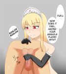  anal anal_fingering ass ass_up blonde blonde_hair censored elbow_gloves femdom fingering gloves handjob hard_translated hime_(kaibutsu_oujo) kaibutsu_oujo latex latex_gloves nude penis penis_milking prostate_milking red_eyes sugamo top-down_bottom-up translated 
