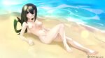  16:9_aspect_ratio 1girl 1girl 1girl :&gt; arikindows10 arm_support artist_name asui_tsuyu bangs barefoot beach bow_by_hair breasts closed_mouth completely_nude dark_green_hair day feet frog_girl hair_between_eyes hair_rings high_resolution knee_up long_hair looking_at_viewer low-tied_long_hair lying medium_breasts my_hero_academia navel nipples nude ocean on_back outside shiny shiny_hair tied_hair water 