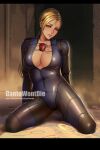  1girl big_breasts blonde_hair blue_eyes bodysuit capcom cleavage clothed_female dantewontdie female_focus female_only jill_valentine long_hair looking_at_viewer mature mature_female red_eyes resident_evil resident_evil_5 solo_female solo_focus unzipped video_game_character video_game_franchise 